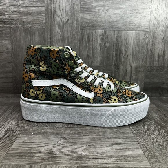 Vans Sk8-Hi Women's size 10 Floral Hightop Olive Green Multicolored Shoes - Picture 1 of 8